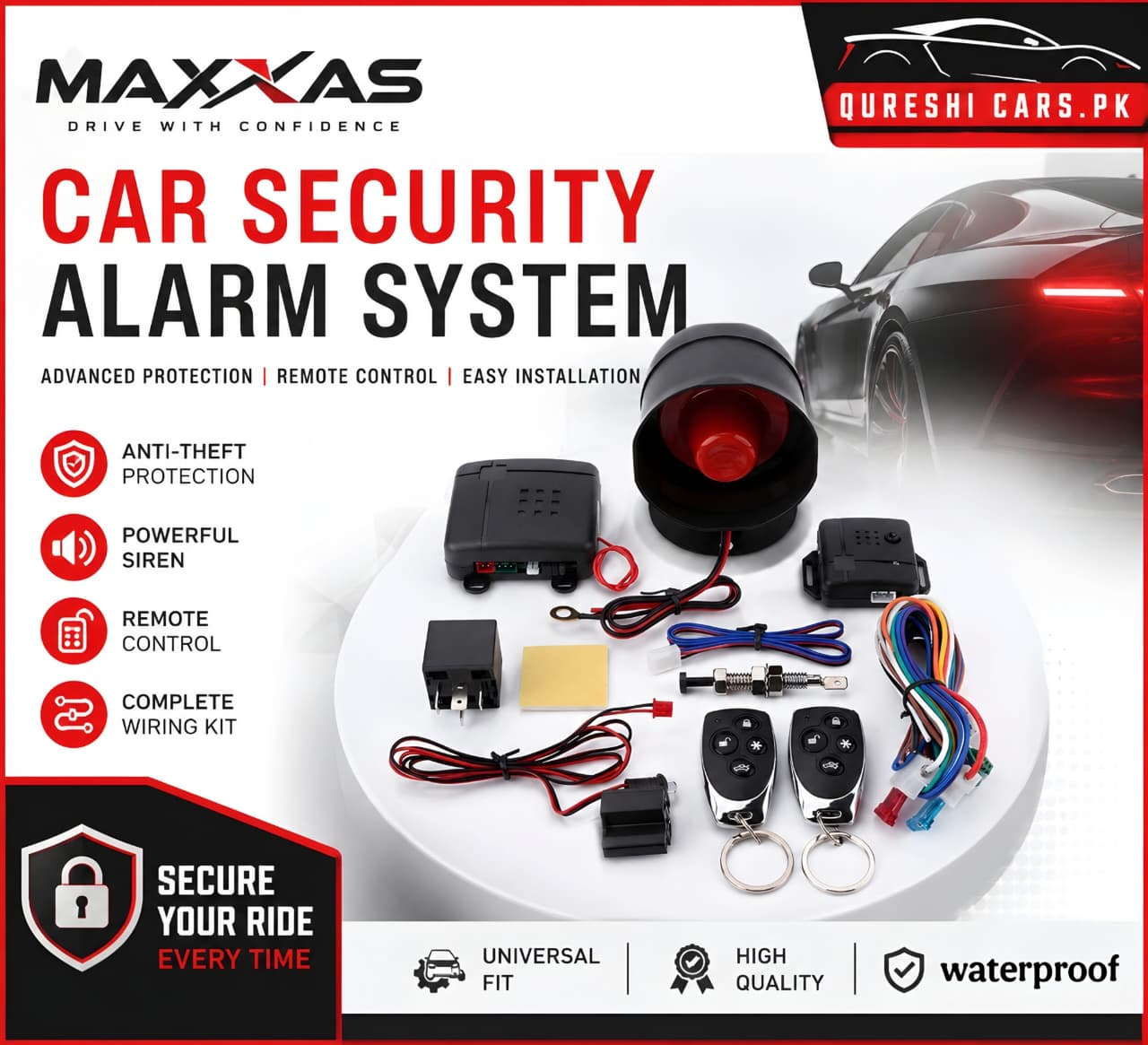 Maxxas Car Alarm Security - Full kit - Universal Fit