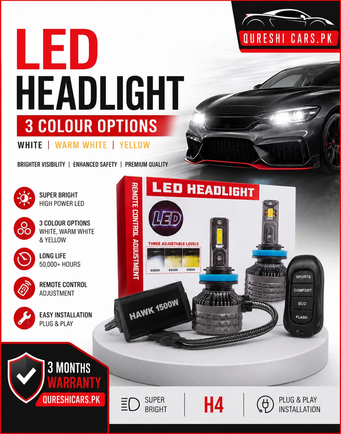 Remote Oprate Led Lights - Multi Colors - Brightest Led Lights - H4