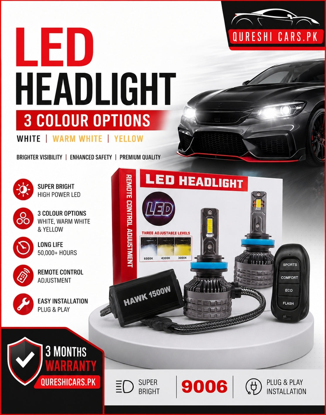 Remote Oprate Led Lights - Multi Colors - Brightest Led Lights - 9006