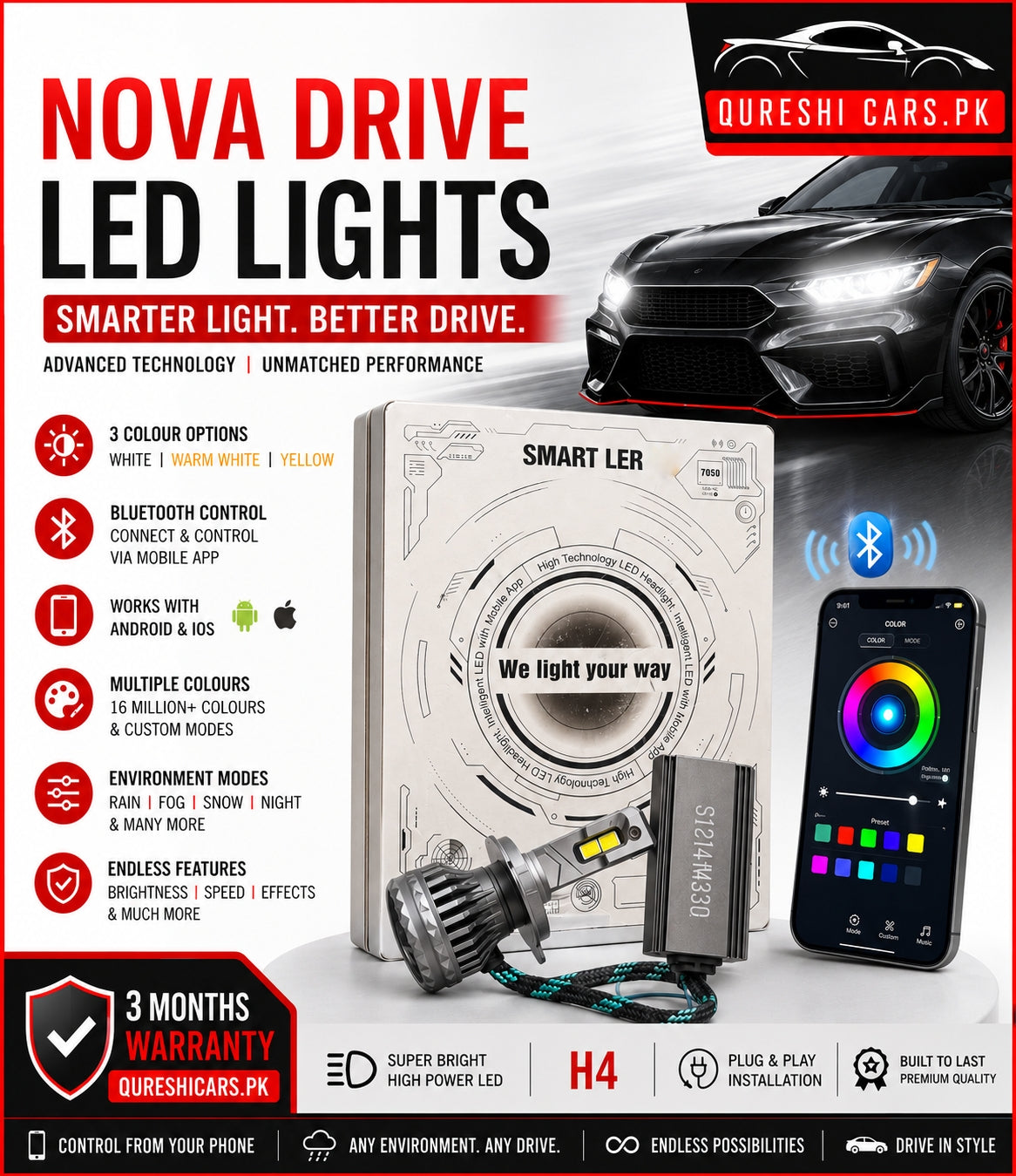 Nova Drive Led Lights - Mobile Operate - Multiple Function - H4