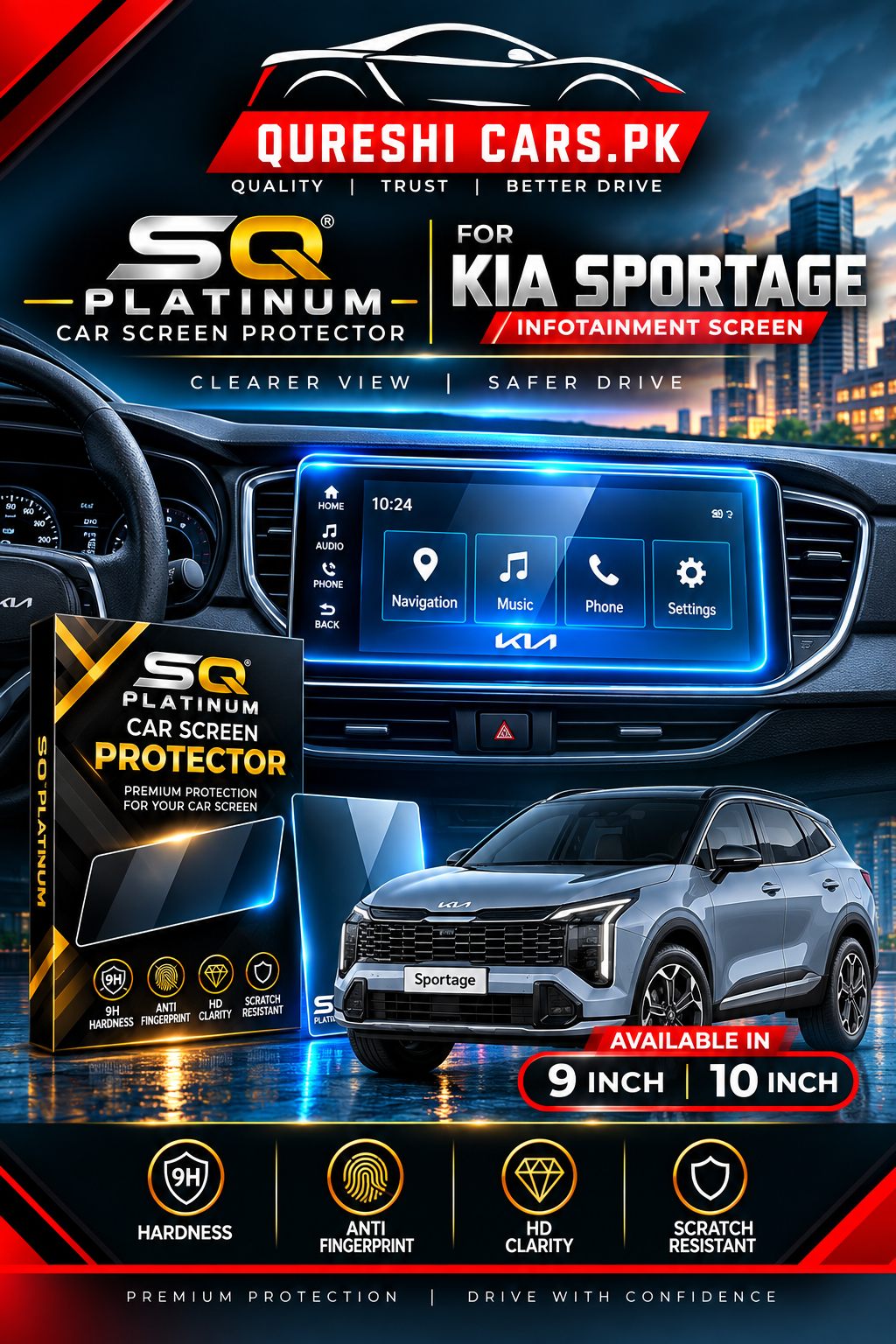 Kia Sportage Infotainment Screen Tempered Glass Protector – Premium Screen Guard