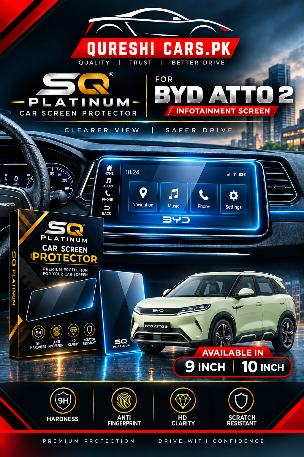 BYD Atto 2 Infotainment Screen Tempered Glass Protector – Premium Screen Guard