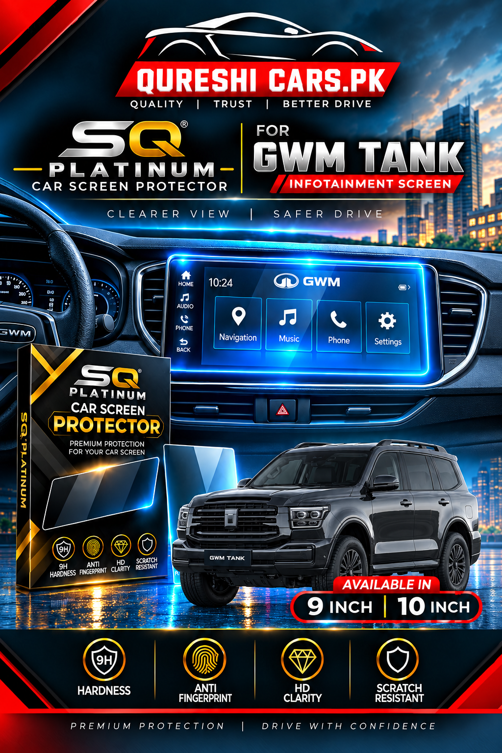 GWM TANK Infotainment Screen Tempered Glass Protector – Premium Screen Guard