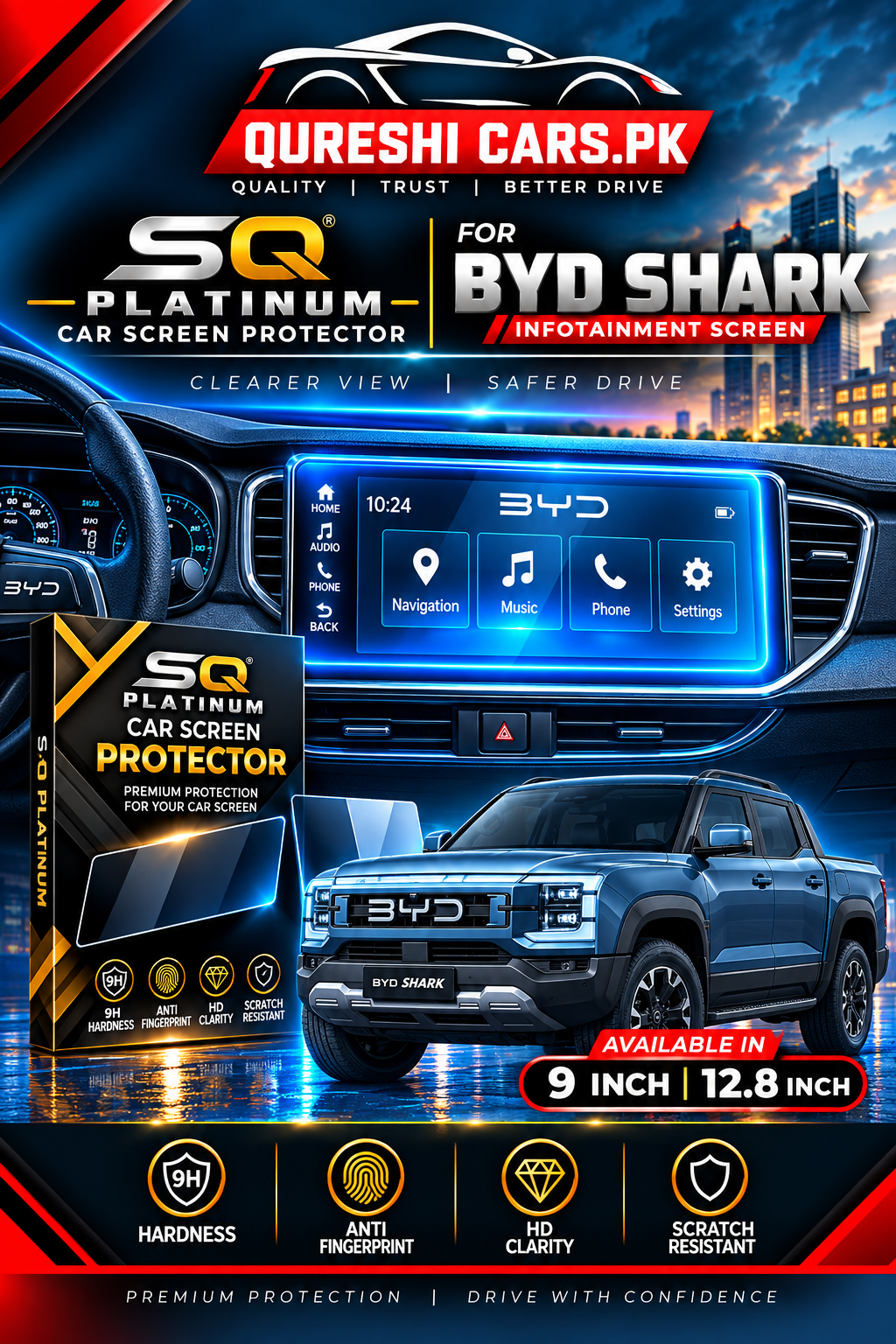 BYD Shark Infotainment Screen Tempered Glass Protector – Premium Screen Guard