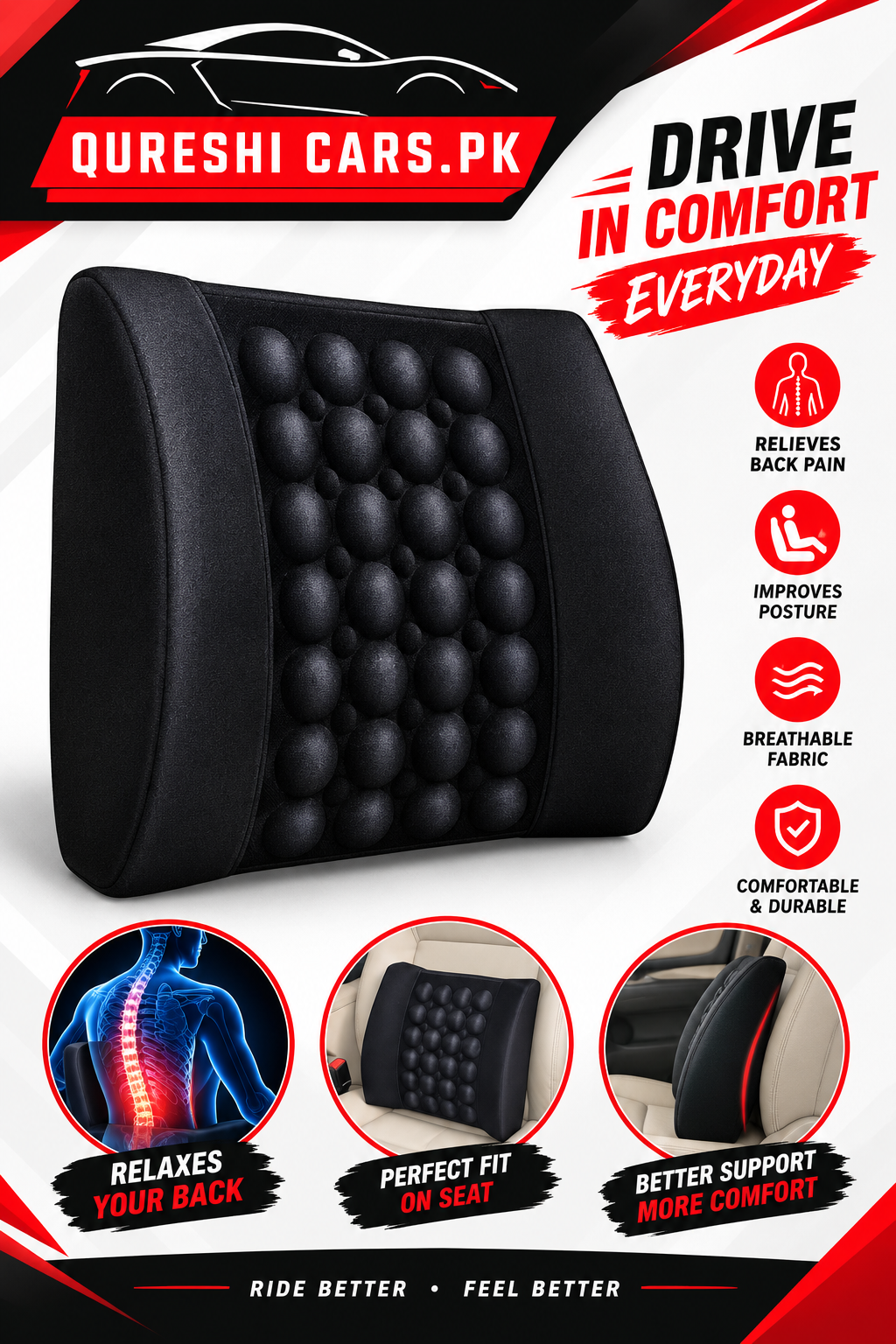 Back Care Car Cushion – Ergonomic Lumbar Support Cushion for Comfortable Driving