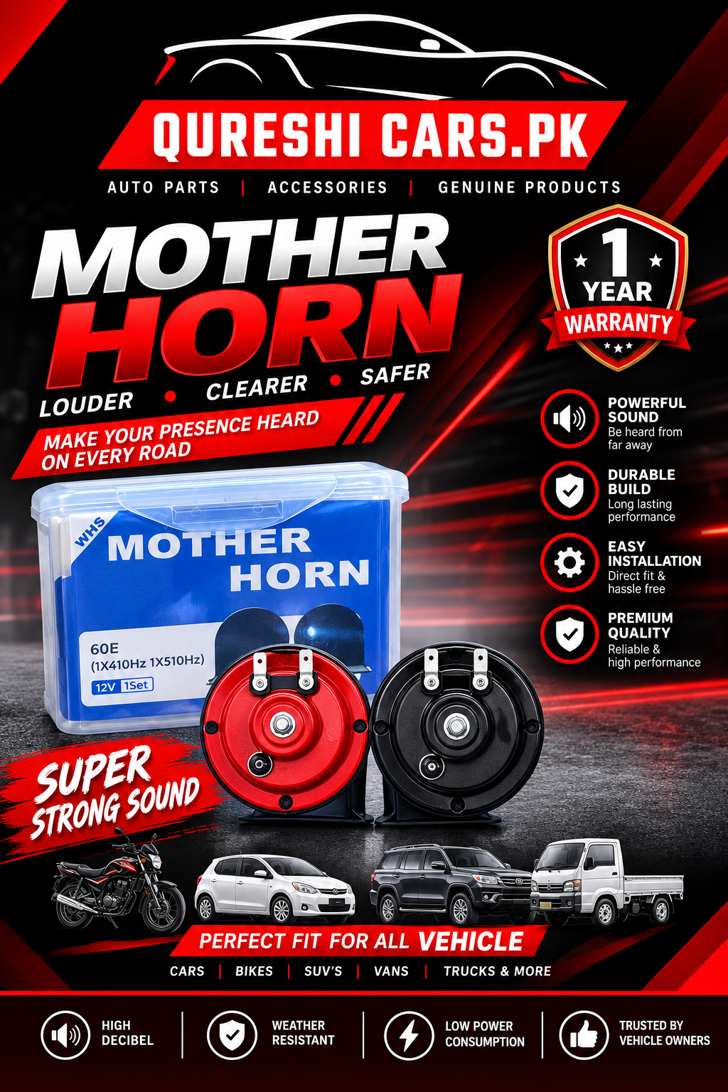 MOTHER Vehicle Horns – Powerful & Premium Quality Horns with 1 Year Warranty