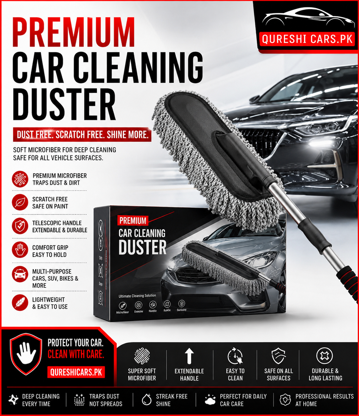 Car Cleaning Duster And Wash Brush- Dusting For Car | Microfiber Expandable Wet & Dry Use Duster