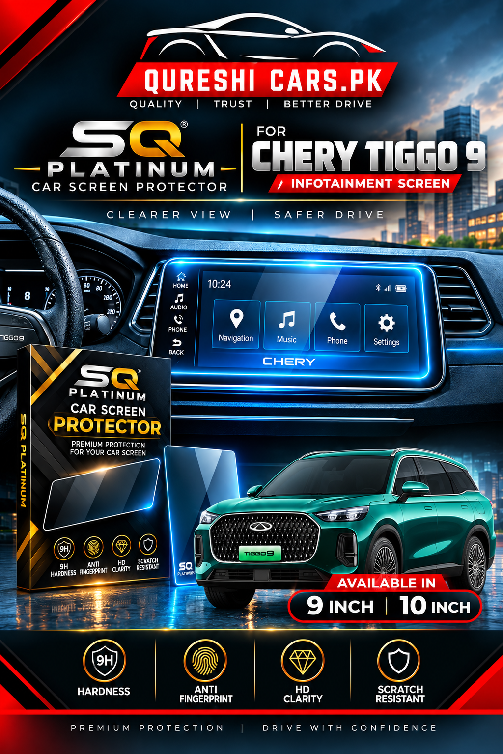 Cherry Tigo 9 Infotainment Screen Tempered Glass Protector – Premium Screen Guard
