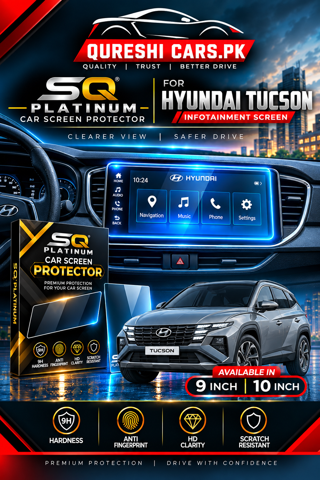 Hyundai Tucson Infotainment Screen Tempered Glass Protector – Premium Screen Guard