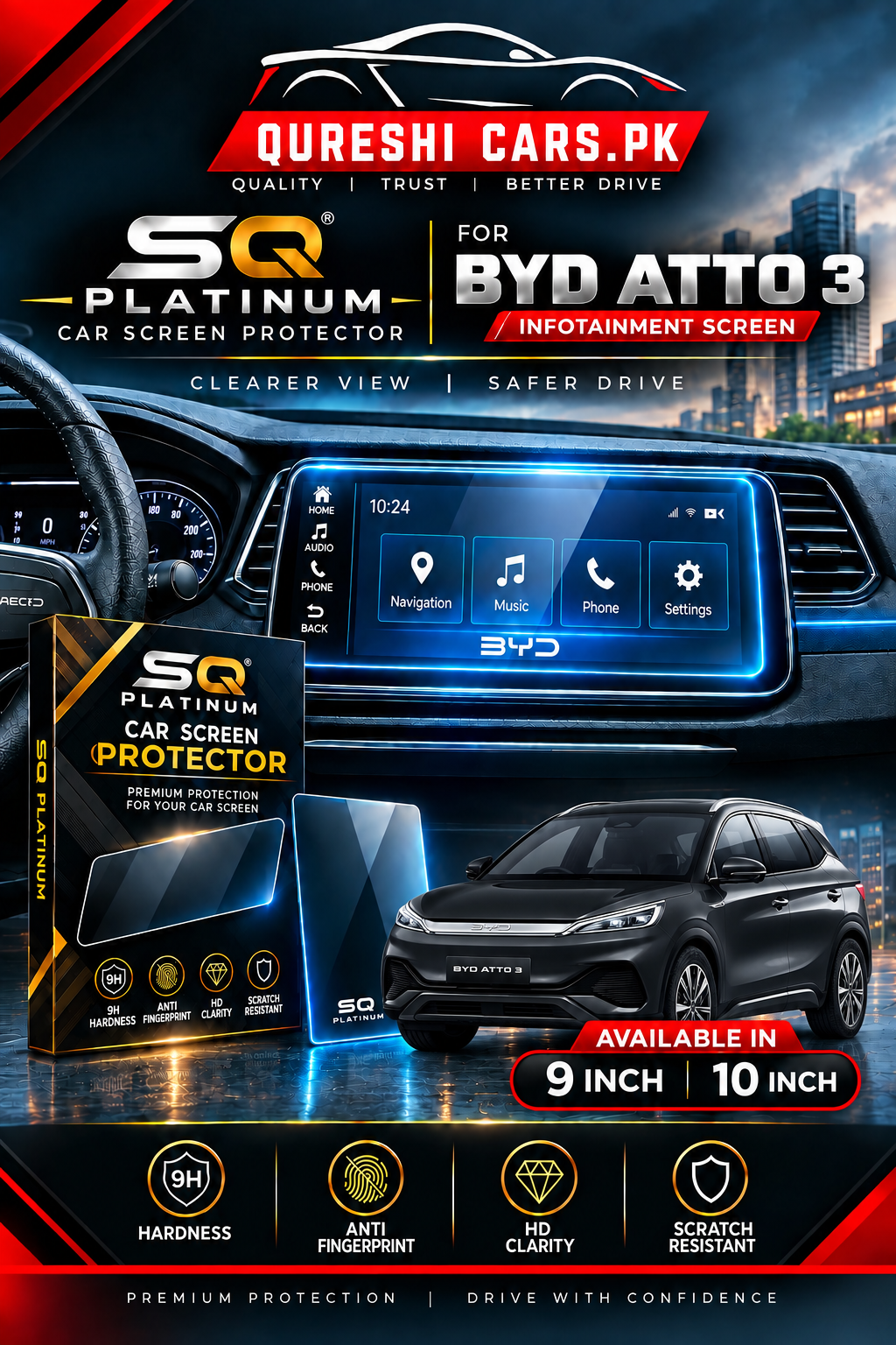 BYD Atto 3 Infotainment Screen Tempered Glass Protector – Premium Screen Guard