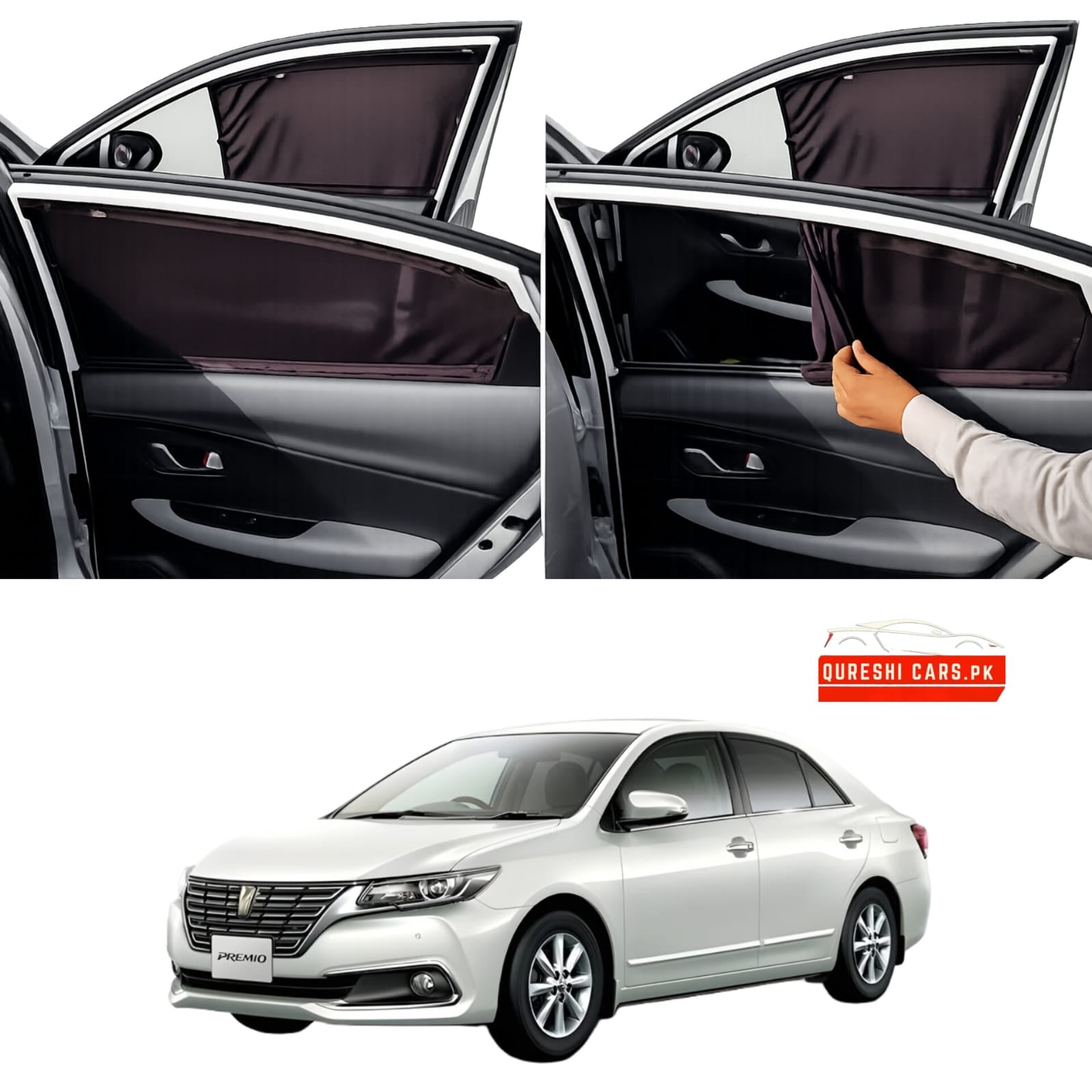 Retractable Sun Shades for Toyota Premio (2012-2019) | UV Protection & Cabin Cooling